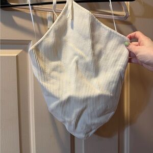 House of Harlow 1960 Cream Ribbed Halter Top